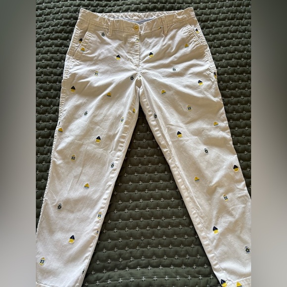 Talbots Nautical Embroidered White Patterned Girlfriend Chinos, Size 6P - Picture 9 of 10